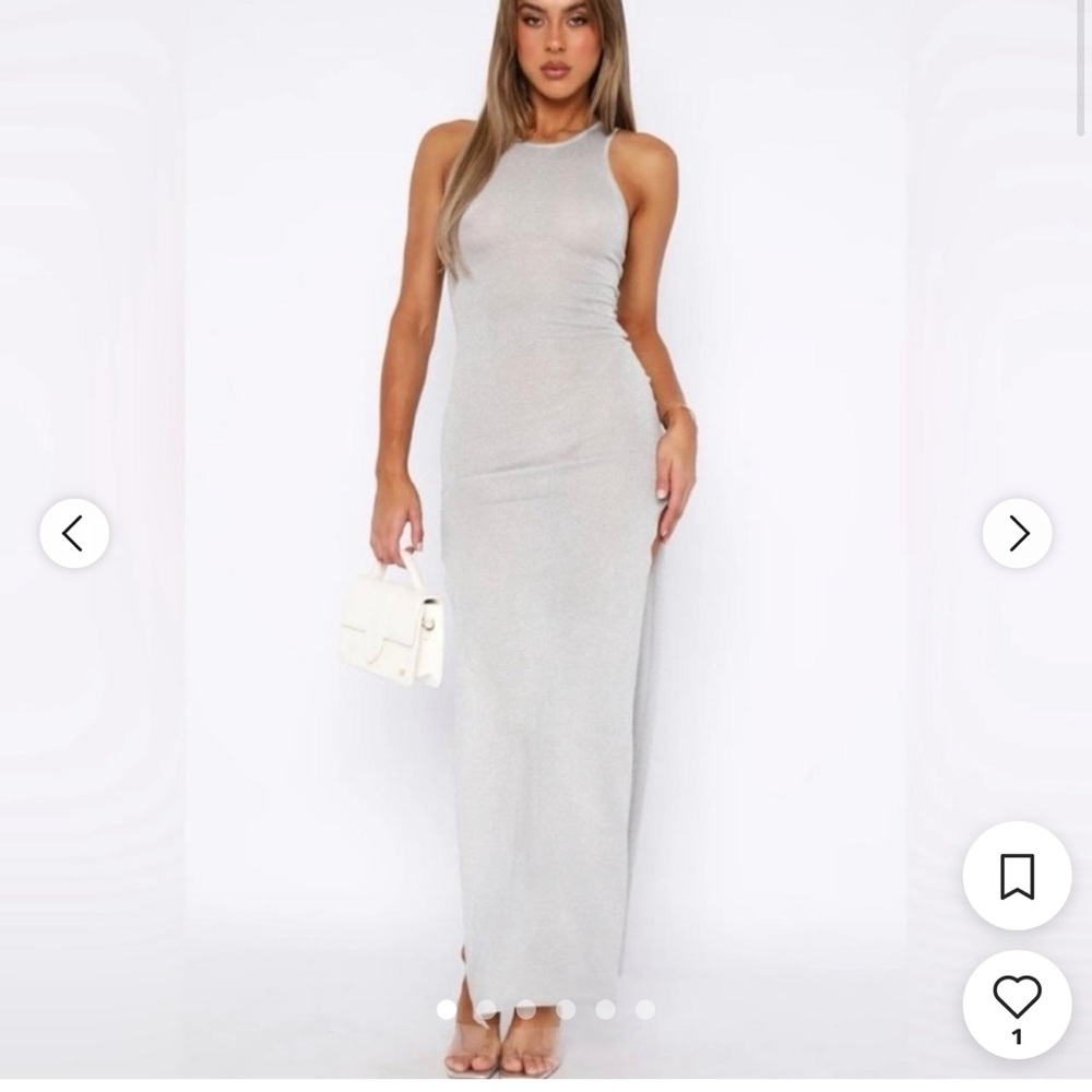 White fox boutique grey and silver maxi dress size medium
